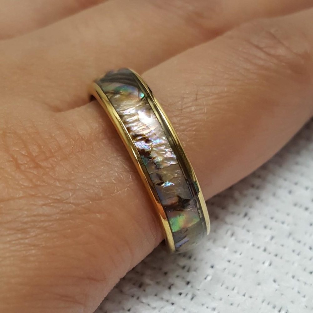 Gold Ring With Abalone Shell Inlay - image 2